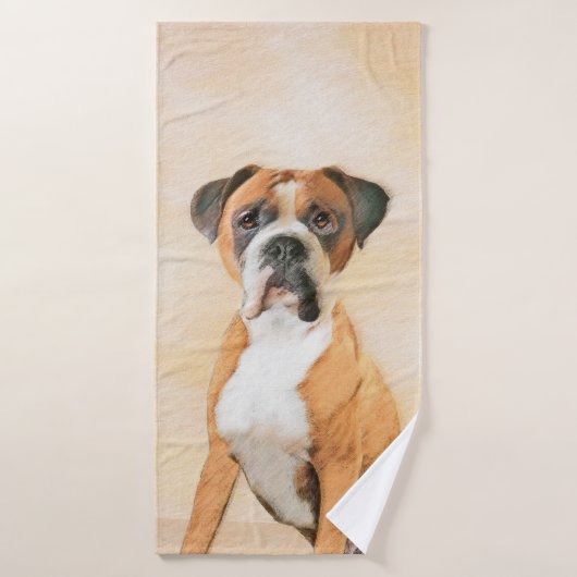 Peinture originale de chien Boxer non recadrée Art (Serviette de bain)