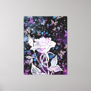 Peinture Rose d'hiver et Papillons toile Imprimer
