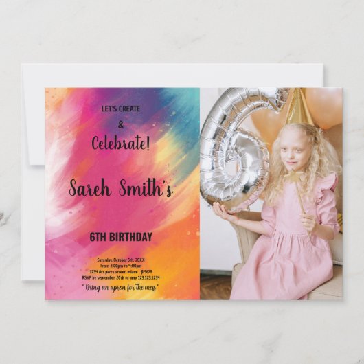 Peinture rose et violet Invitation Anniversaire (Devant)