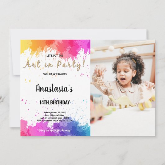 Peinture rose et violet Invitation Anniversaire (Devant)