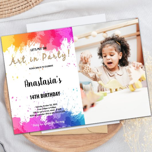 Peinture rose et violet Invitation Anniversaire