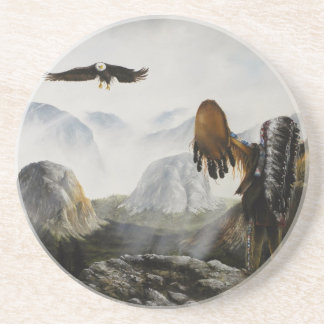 Peinture sur Dessous de verre Aigle et Indien