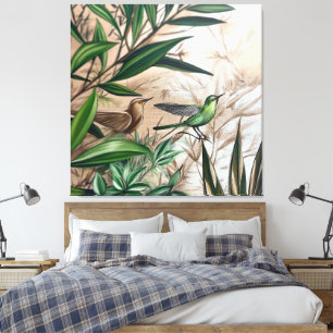 peinture sur toile d'inspiration nature, vert, ois