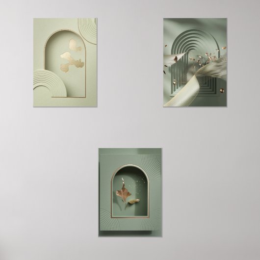 Peinture verte et dorée minimaliste murale (Recto)