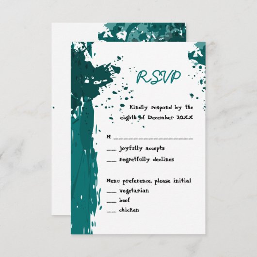 Peinture verte turquoise - Invitation RSVP (Devant / Derrière)