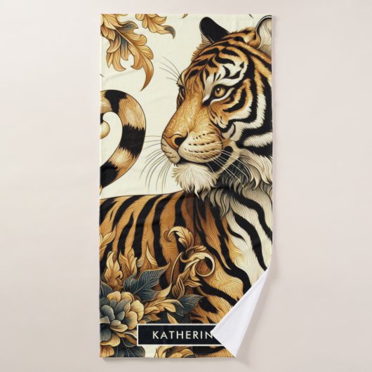 Peinture vintage de tigre d'or (Serviette de bain)