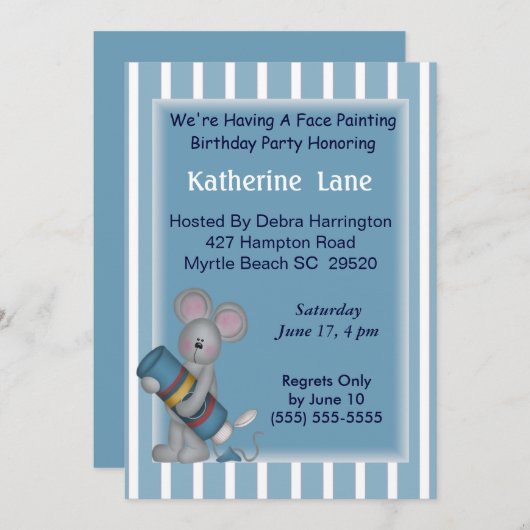 Peinture Visage Invitation Anniversaire (Devant / Derrière)