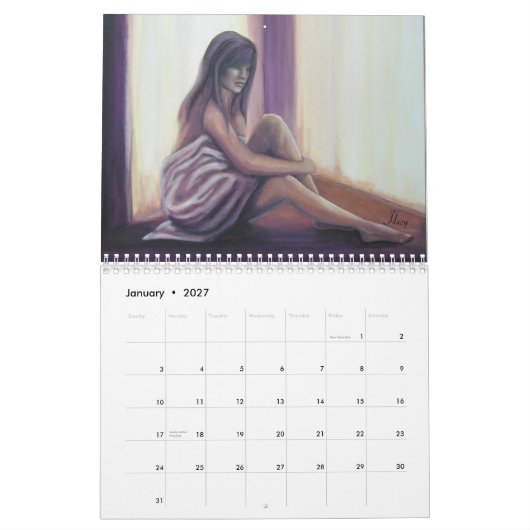 Peintures originales de calendrier de beaux-arts (Jan 2027)