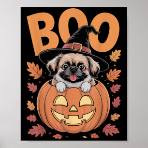 Peke-kostuum op pompoen Halloween Pekingees Poster