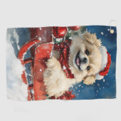 Pekinees Hond in Sledge Laat het Sneeuw Kerstmis Golfhanddoek (Horizontaal)
