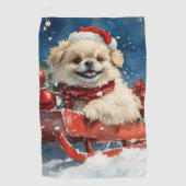 Pekinees Hond in Sledge Laat het Sneeuw Kerstmis Golfhanddoek (Voorkant)