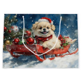 Pekinees Hond in Sledge Laat het Sneeuw Kerstmis Groot Cadeauzakje (Voorkant)