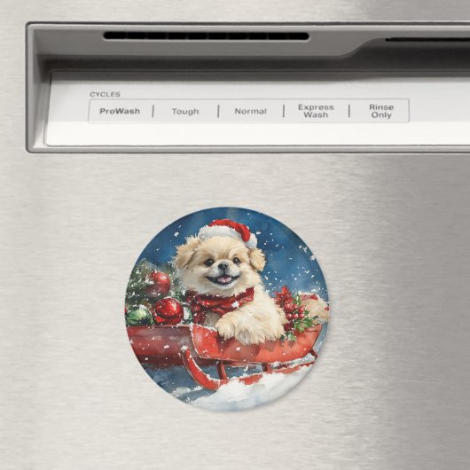 Pekinees Hond in Sledge Laat het Sneeuw Kerstmis Magneet