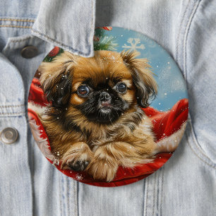 Pekinees Hond Kerst Feestelijk Ronde Button 6,0 Cm