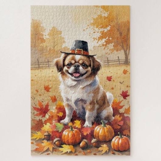 Pekinees in de herfst verlaat Thanksgiving kunst Legpuzzel (Verticaal)