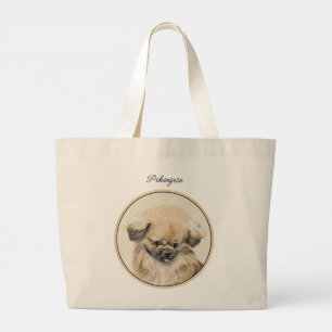 Pekinees schilderij Fawn Schattigee originele Pet Grote Tote Bag