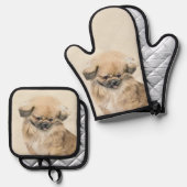 Pekinees schilderij Fawn Schattigee originele Pet Ovenwant & Pannenlap Set (Voorkant / Achterkant)