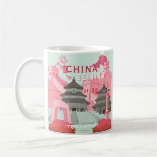 Peking China Reisposter Mintgroene, Roze Kunst Koffiemok