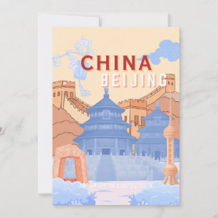 Peking China Reisposter Pastelblauw & Perzik Kaart