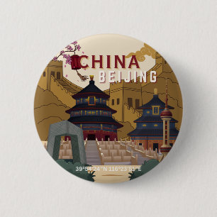 Peking China Reisposter Vintage Illustratie Ronde Button 5,7 Cm