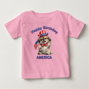 Pekingees (2af) Patriottisch T-Shirt voor Kinderen