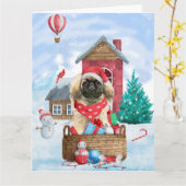 Pekingees Hond In sneeuw Kerstmis Hondenhok Kaart (Gele Bloem)