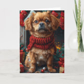 Pekingees Hond Met Kerstcadeaus Open Haard Kaart (Voorkant)