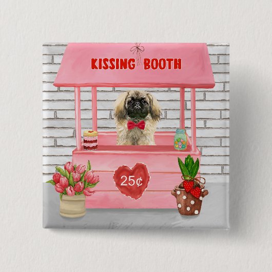 Pekingees Hond Valentijnsdag Kusstand Vierkante Button 5,1 Cm (Voorkant)