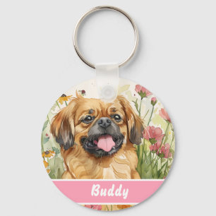 Pekingees hondenpenning – Aangepaste informatie Sleutelhanger