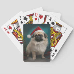 Pekingees in de Sneeuw Kerstmis Pokerkaarten