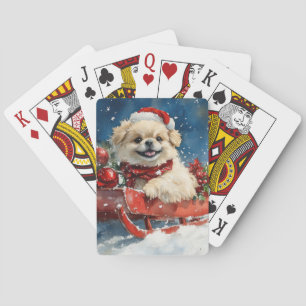 Pekingees in slee Let it Snow Kerstmis Pokerkaarten