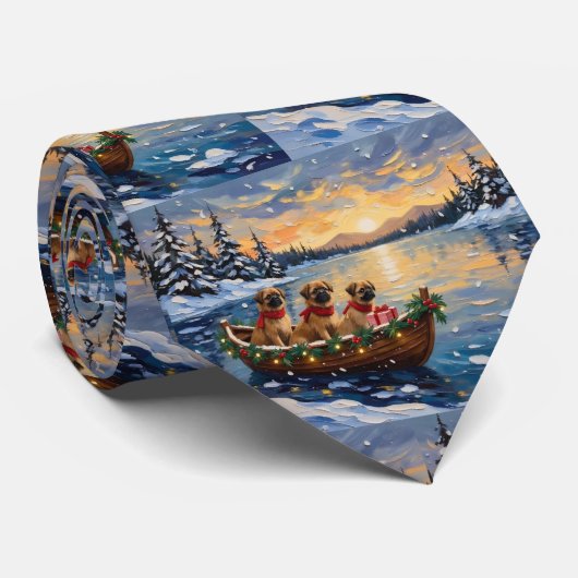 Pekingees Kerstboot Vakantie Stropdas (Opgerold)