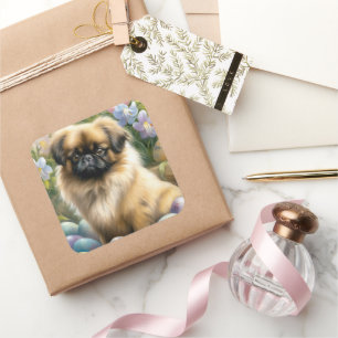 Pekingees met Pasen Eieren Vakantie Vierkante Sticker
