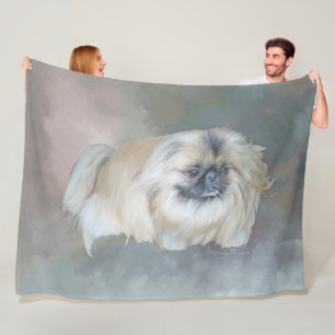 Pekingees op Taupe Fleece Deken