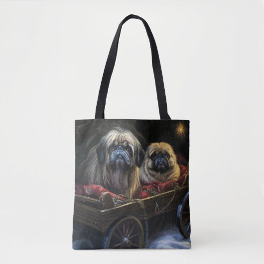 Pekingees Sneeuw slee Kerst decoratie Draagtas (Voorkant)