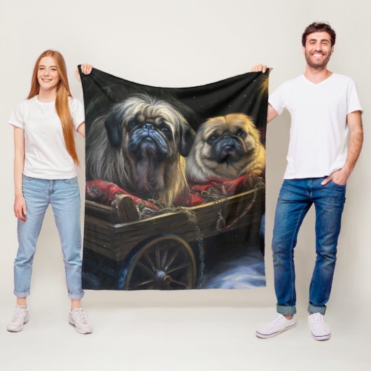 Pekingees Sneeuw slee Kerst decoratie  Fleece Deken (In situ)
