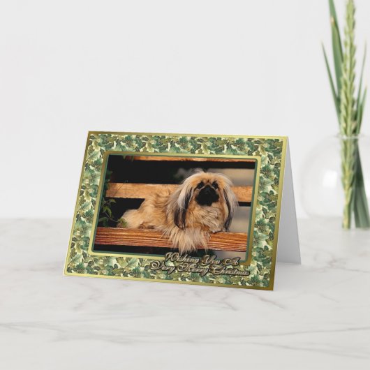 Pekingese Chien Blond carte de Noël (Devant)