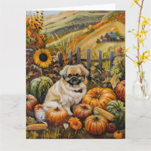 Pekingese Dog Autumn Harvest Thanksgiving Kaart