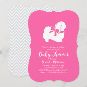 Pekingese Dog Baby shower Girl Pink Kaart