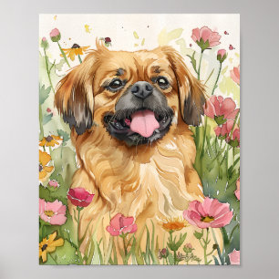 Pekingese Dog Fluffy Waterverf Poster Print