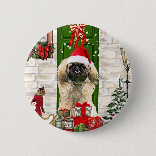 Pekingese Dog Kerstmis Ronde Button 5,7 Cm (Voorkant)