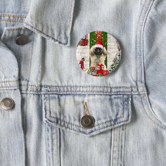 Pekingese Dog Kerstmis Ronde Button 5,7 Cm (In situ)