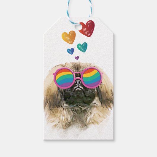Pekingese Dog met harten Valentijnsdag Cadeaulabel (Voorkant)