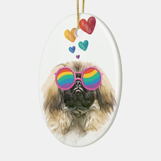 Pekingese Dog met harten Valentijnsdag Keramisch Ornament (Links)