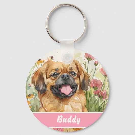 Pekingese Dog Tag – Custom Info Sleutelhanger (Voorkant)