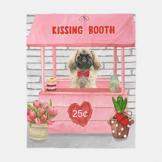 pekingese Dog Valentijnsdag Kissing Booth Fleece Deken (Voorkant)