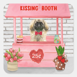 pekingese Dog Valentijnsdag Kissing Booth Vierkante Sticker