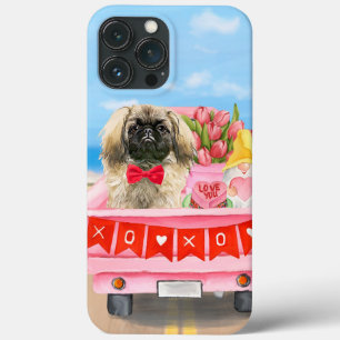 Pekingese Dog Valentijnsdag Truck Hearts iPhone 13 Pro Max Hoesje