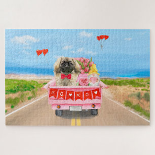 Pekingese Dog Valentijnsdag Truck Hearts Legpuzzel