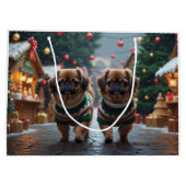 Pekingese Dogs Christmas Snow Holiday Groot Cadeauzakje (Achterkant)